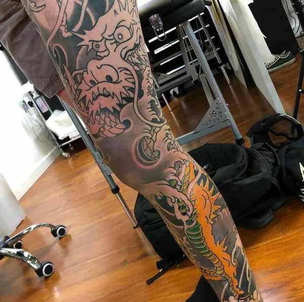 Dragon Leg Sleeve Tattoo 2