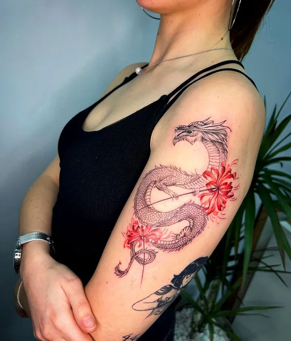 Dragon and Spider Lily Tattoo