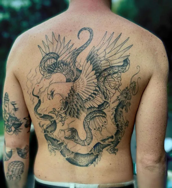 Dragon eagle back tattoo