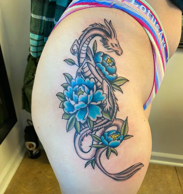 Dragon tattoo on thigh 1