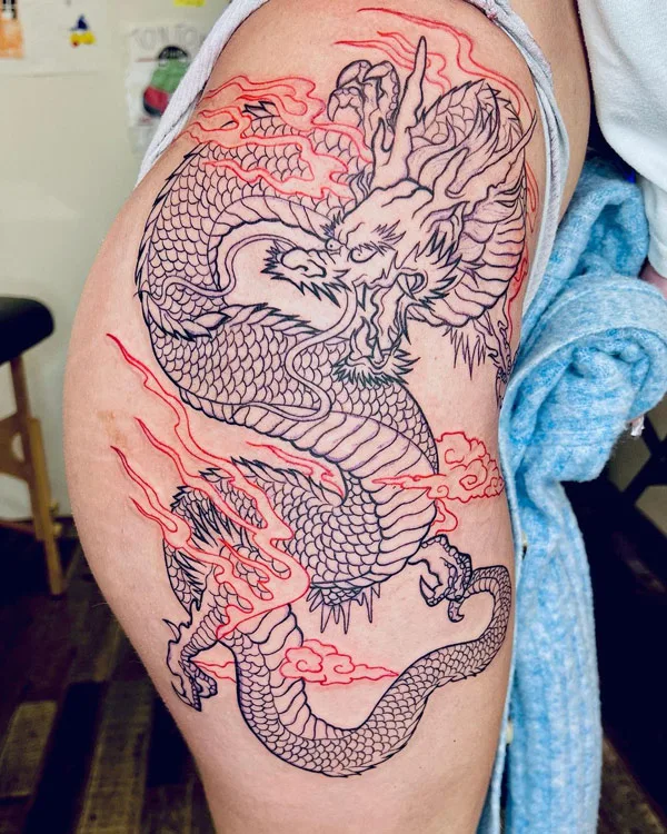Dragon tattoo on thigh 11