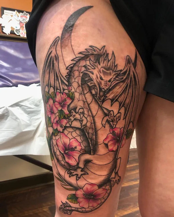 Dragon tattoo on thigh 14