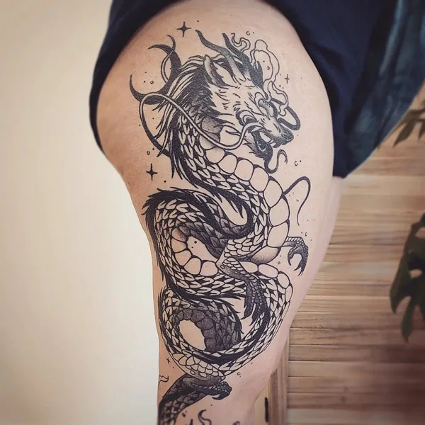 Dragon tattoo on thigh 16