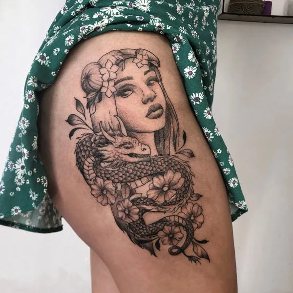 Dragon tattoo on thigh 2