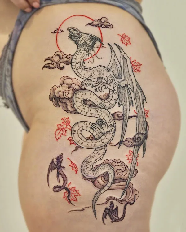 Dragon tattoo on thigh 21