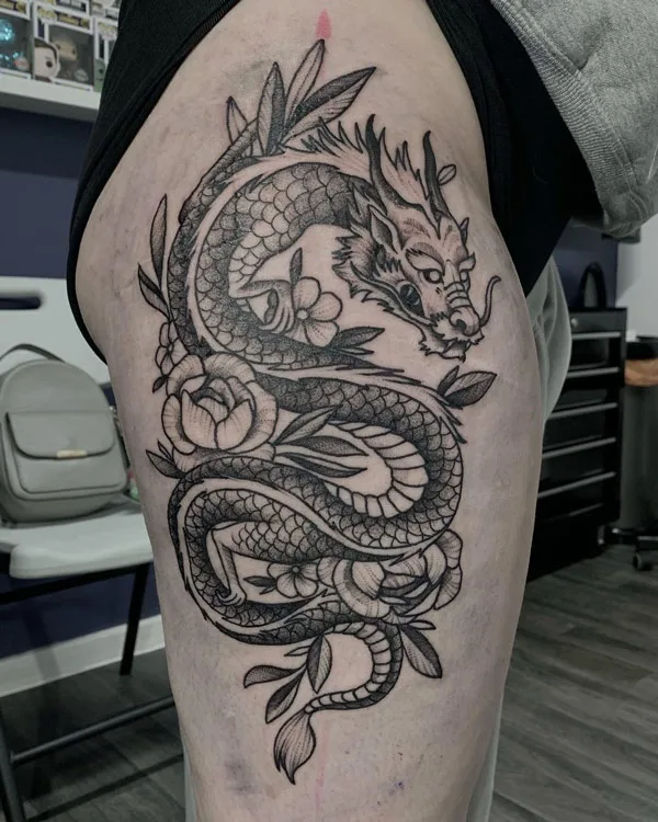 Dragon tattoo on thigh 28