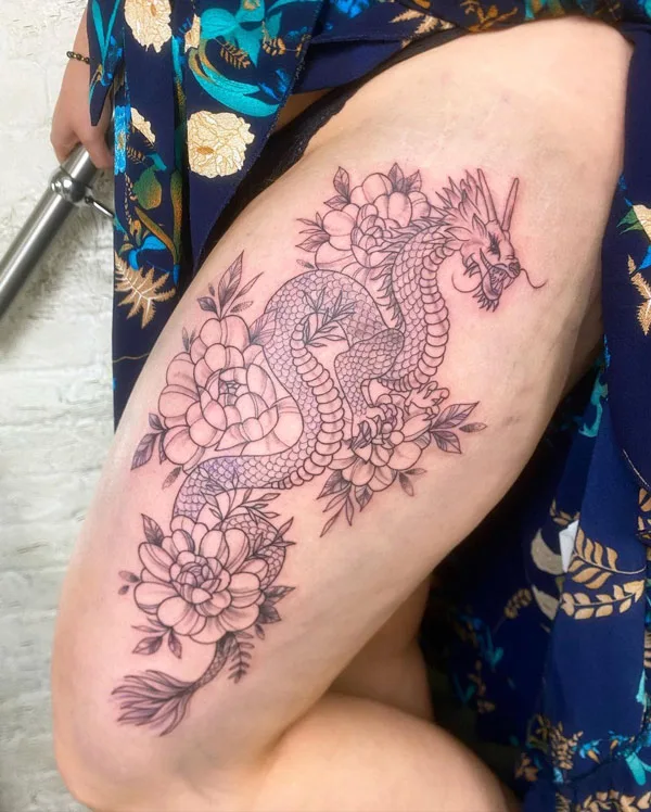 Dragon tattoo on thigh 37