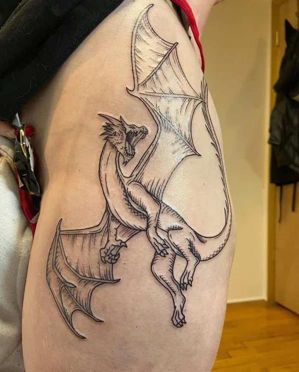 Dragon tattoo on thigh 45