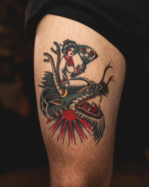 Dragon tattoo on thigh 46