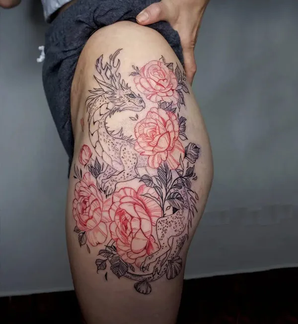 Dragon tattoo on thigh 48