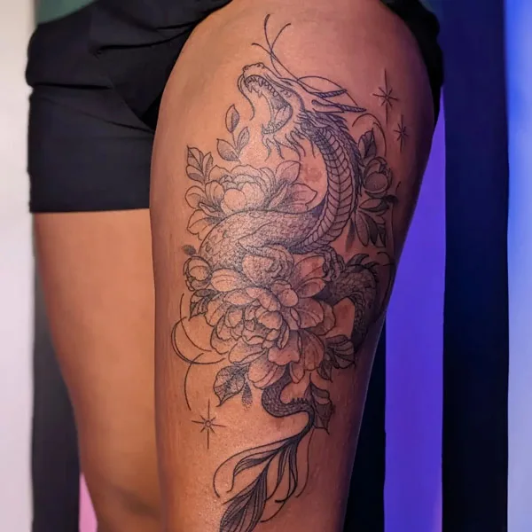 Dragon tattoo on thigh 59