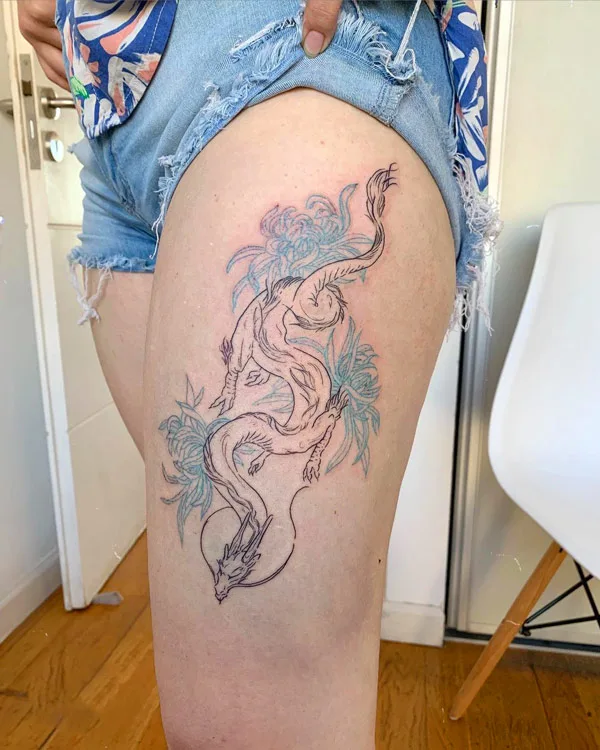 Dragon tattoo on thigh 8