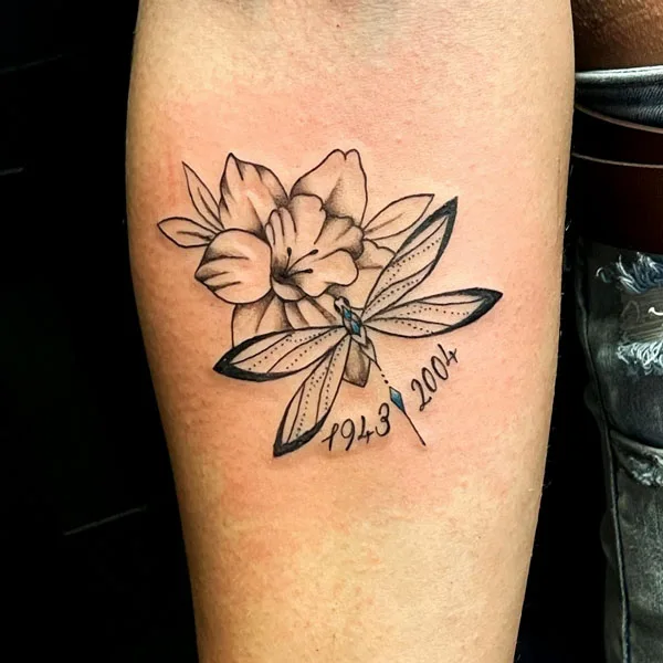 Dragonfly December birth flower tattoo