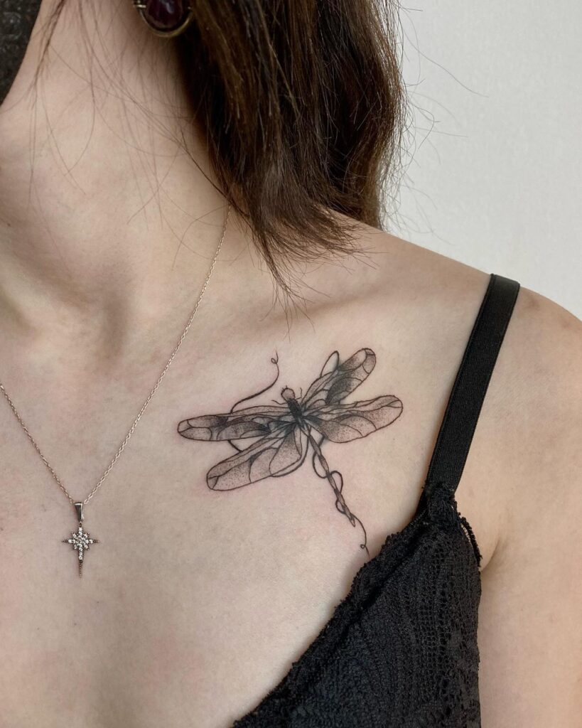 Dragonfly Collarbone Tattoo Elegant and Feminine Tattoo Inspiration