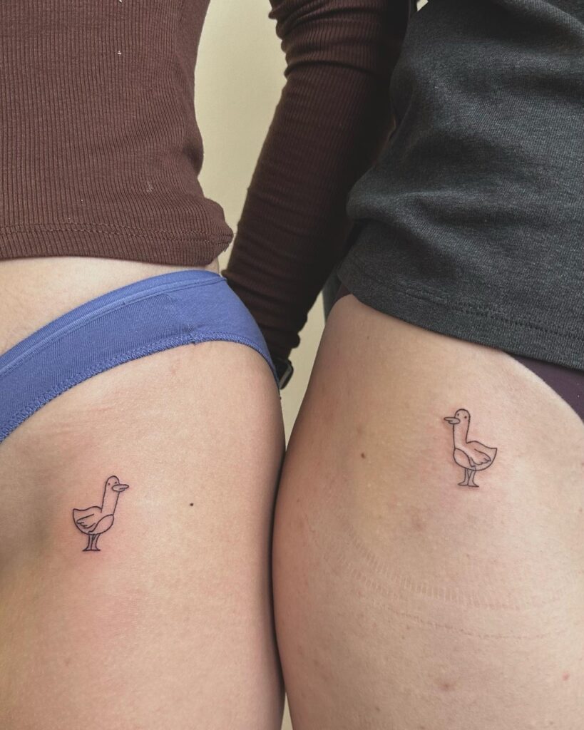 Duck Outline Tattoo: Playful Matching Friends' Duo on Their Hips - Quack Chronicles