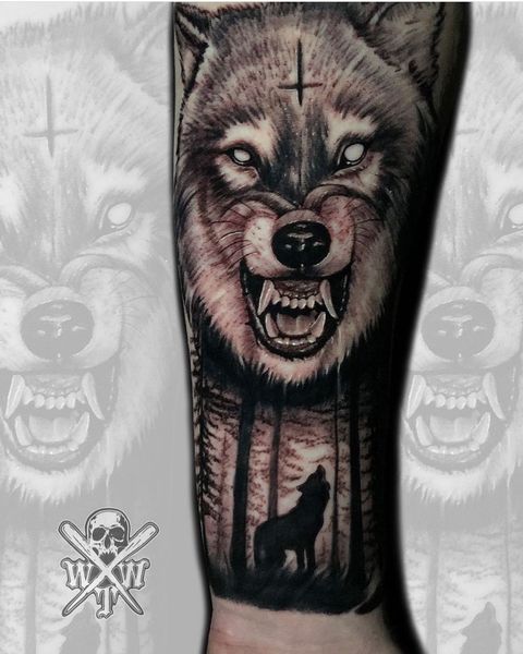 Duo Wolf Forearm Tattoo Design