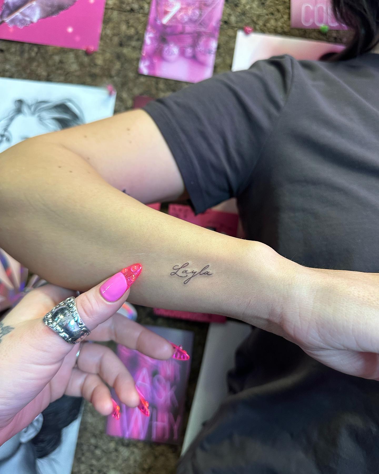 Elegant Cursive 'Layla' Name Tattoo on Wrist Subtle & Stylish Personal Design