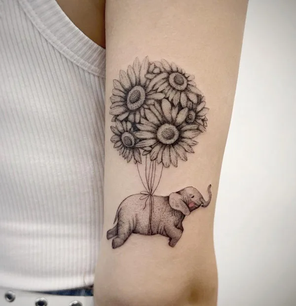 Elephant Sunflower Tattoo 1