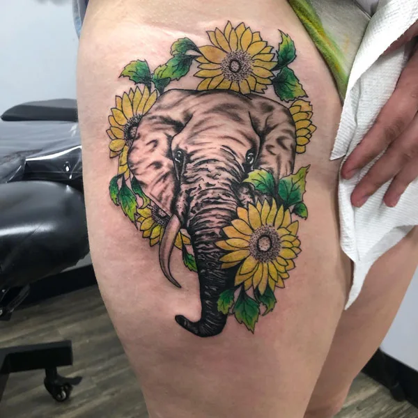 Elephant Sunflower Tattoo 2