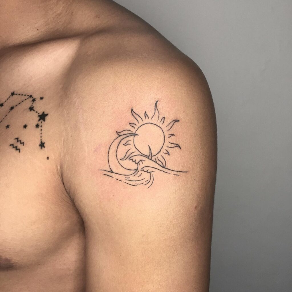 Elevated Arm Tattoos: Classy Sun and Wave Ink Inspirations