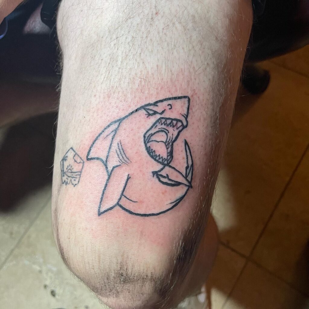 Embrace the Thrill Shark Bait Tattoo Above Knee