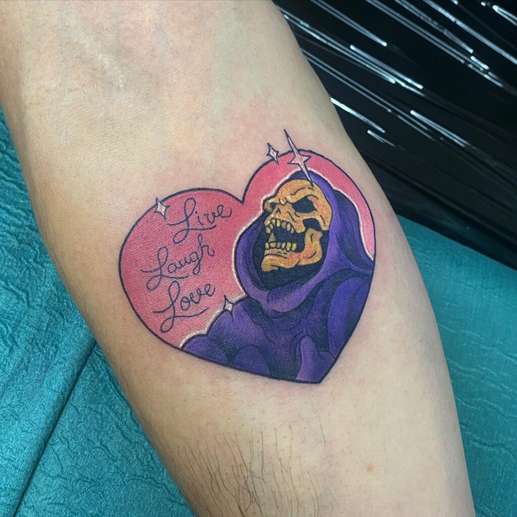 Enchanting Skeletor Live Love Laugh Tattoo with a Twist
