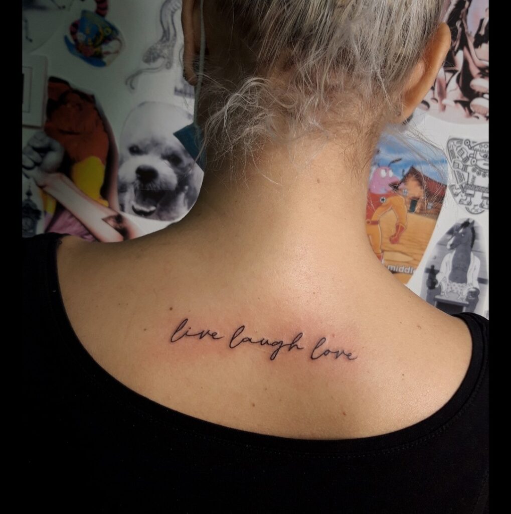 Eternal Unity Live Love Laugh Back of Neck Tattoos for Women