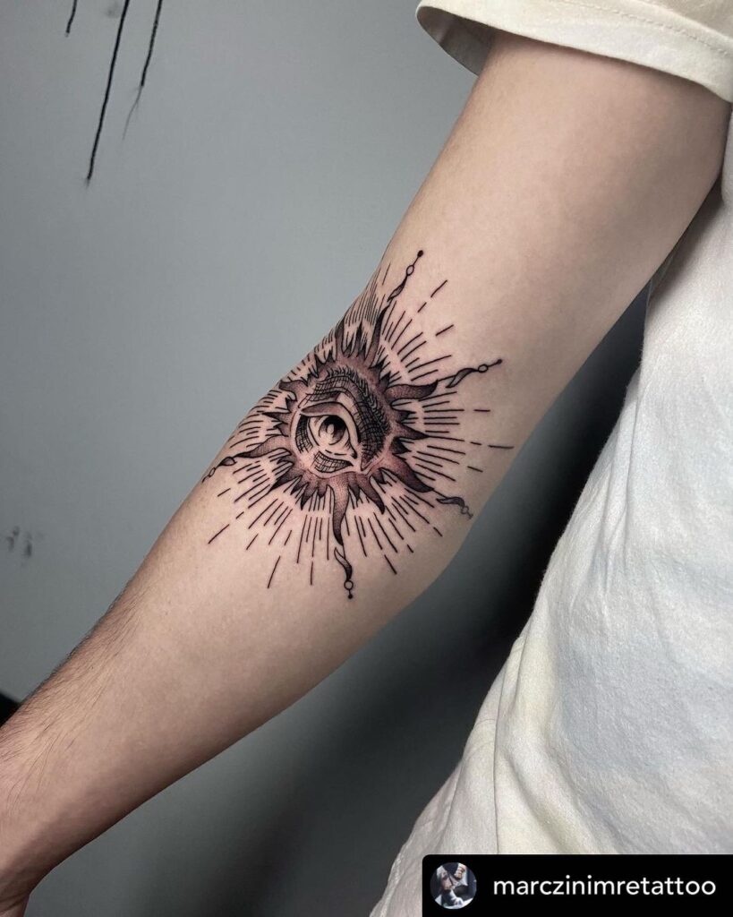 Eye Tattoo Design With Lightning On Hand with image