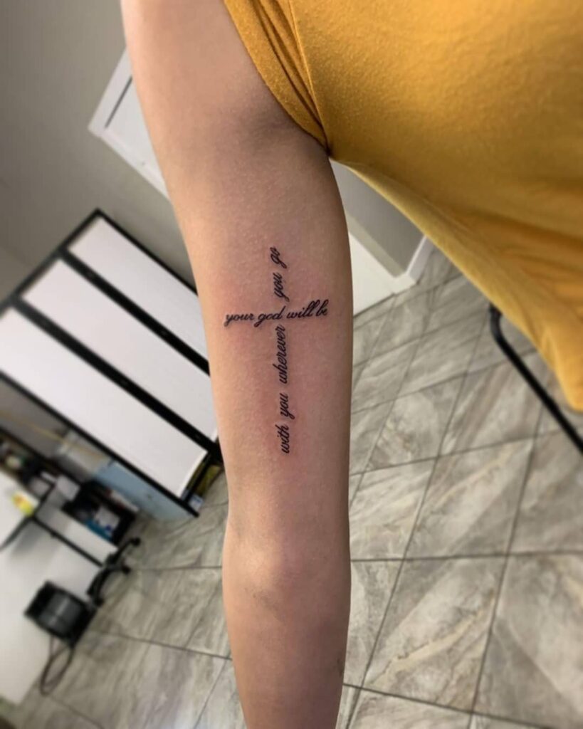 Faith Expressed Cursive Quote Cross Tattoo