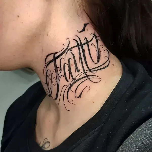 Faith tattoo on Neck 1