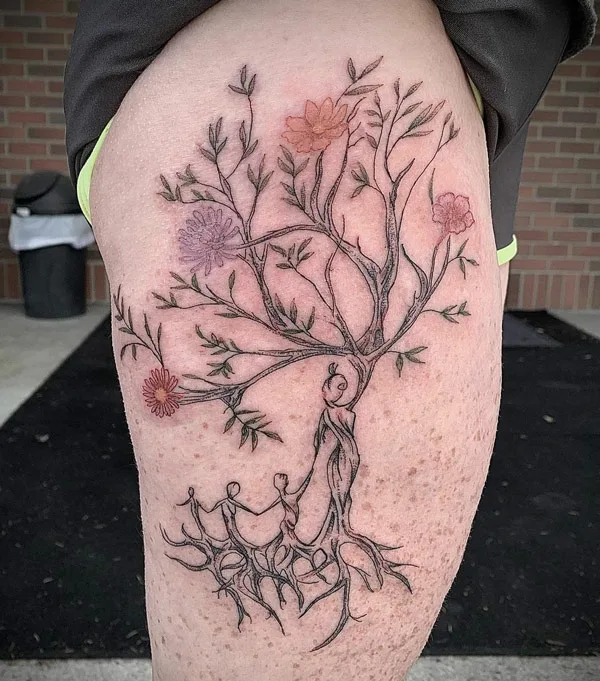 Family Tree Thigh Tattoo 1