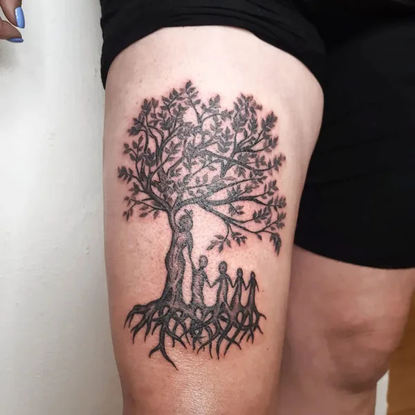 Family Tree Thigh Tattoo 2