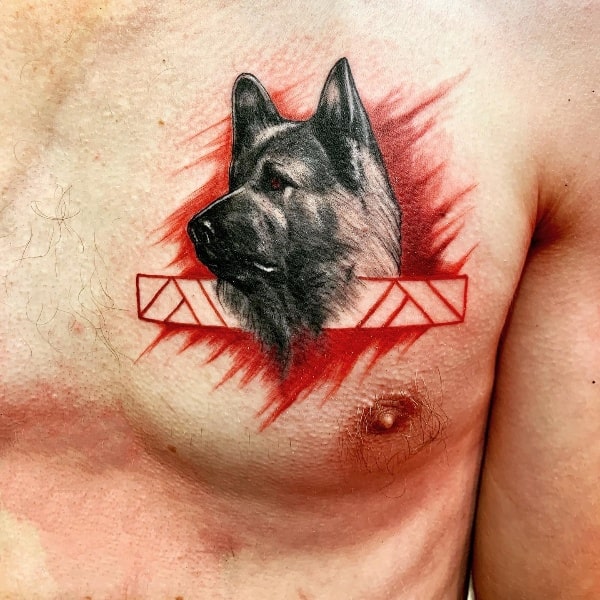 Fearlessness Trash Polka German Shepherd Tattoo Design with image