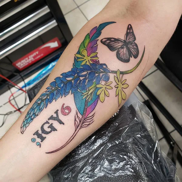 Feather Bluebonnet tattoo