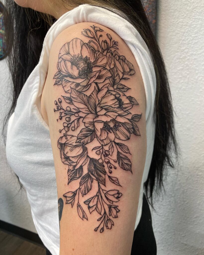 Female Floral Design Classy Half Sleeve Tattoo Effortless Elegance and Timeless Beauty