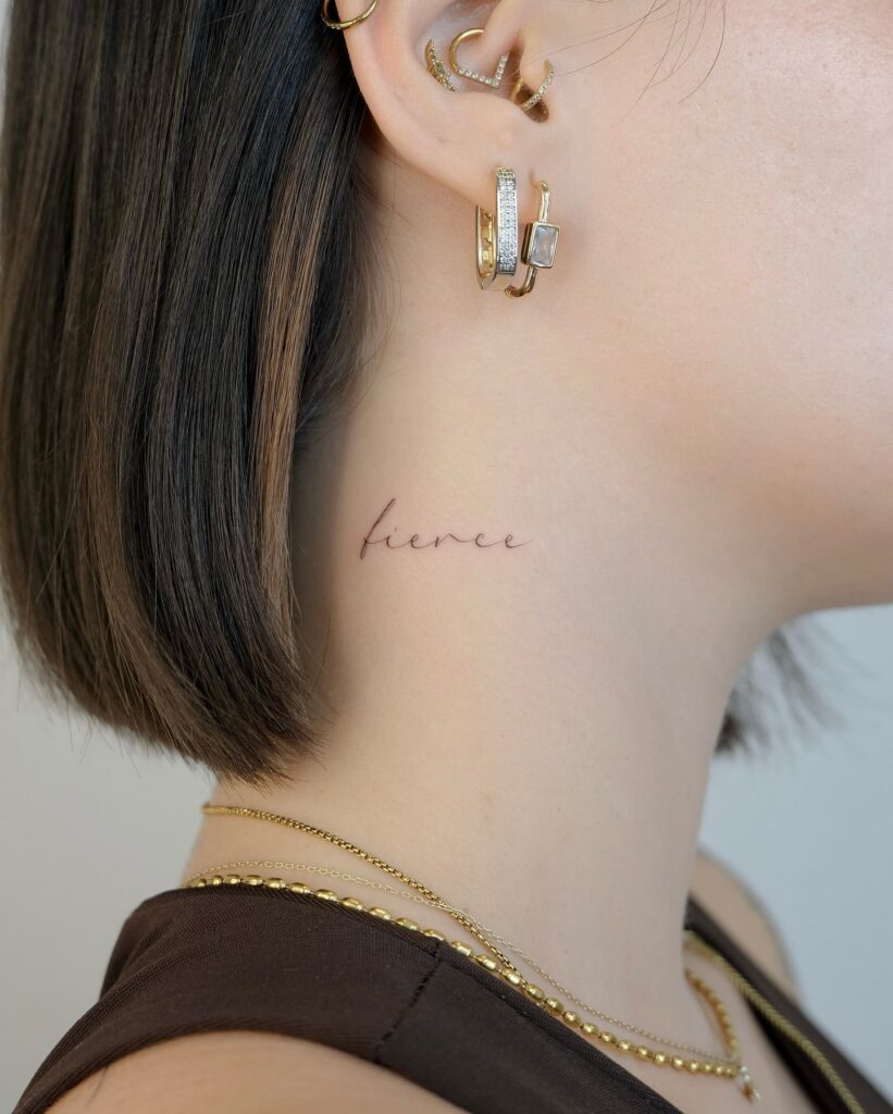 Fierce Cursive Neck Tattoo Elegant Symbol of Strength and Confidence