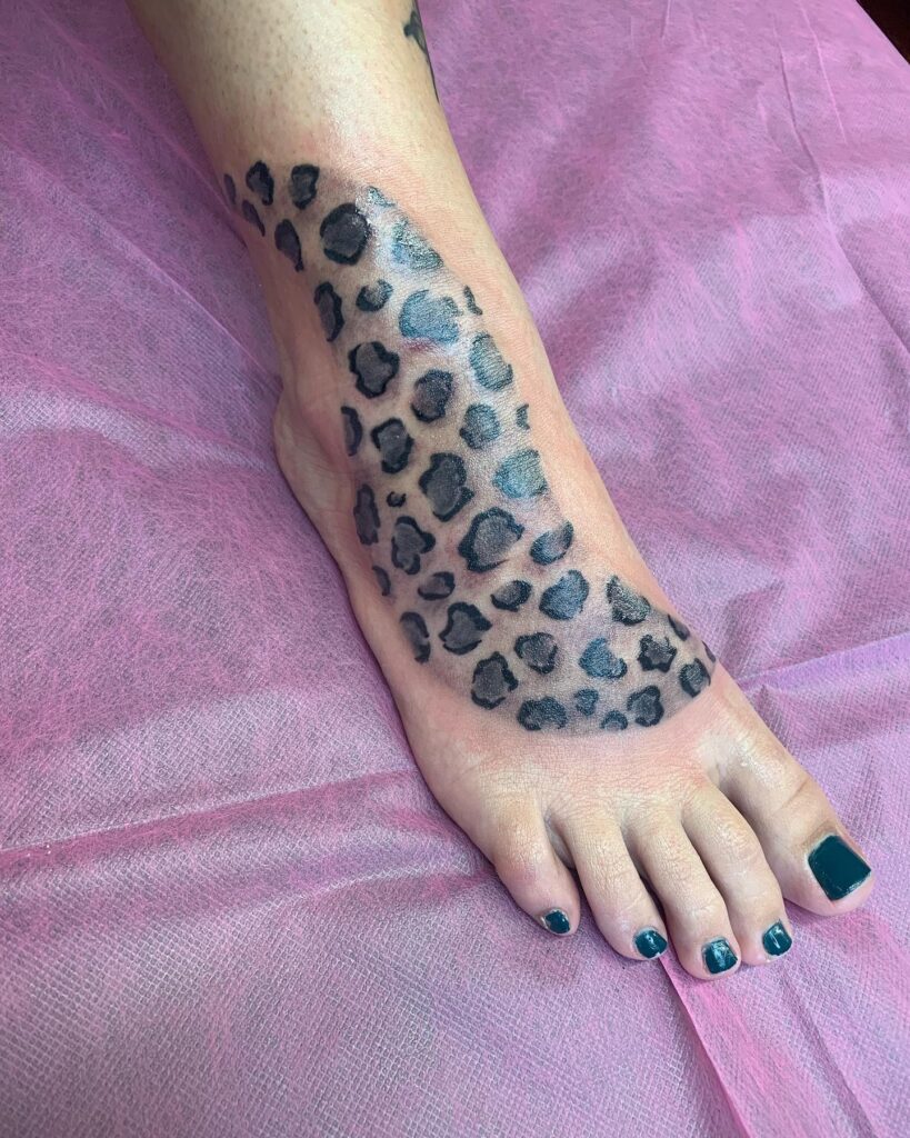 Fierce footwear leopard print foot tattoo for females