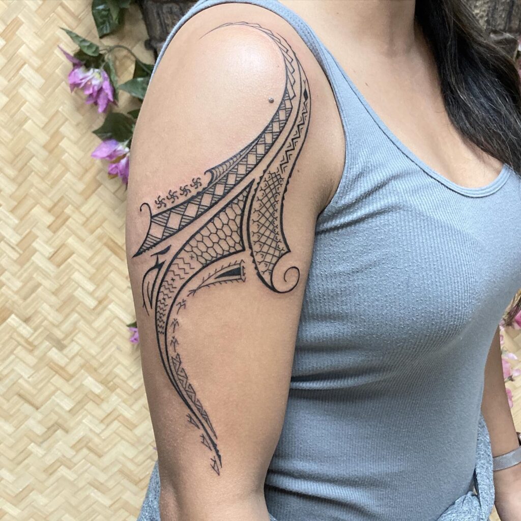 Filipino tribal heritage upper arm traditional tattoo for women