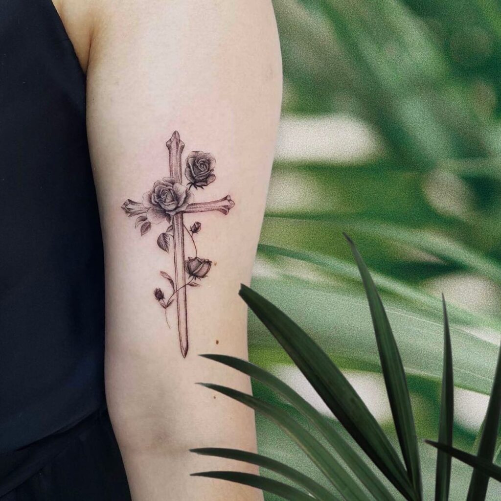 Fine Line Beauty Simple Flower Cross Wrist Tattoo