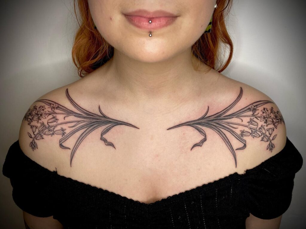 Fineline Bluebell Tattoo on the Chest for Girls