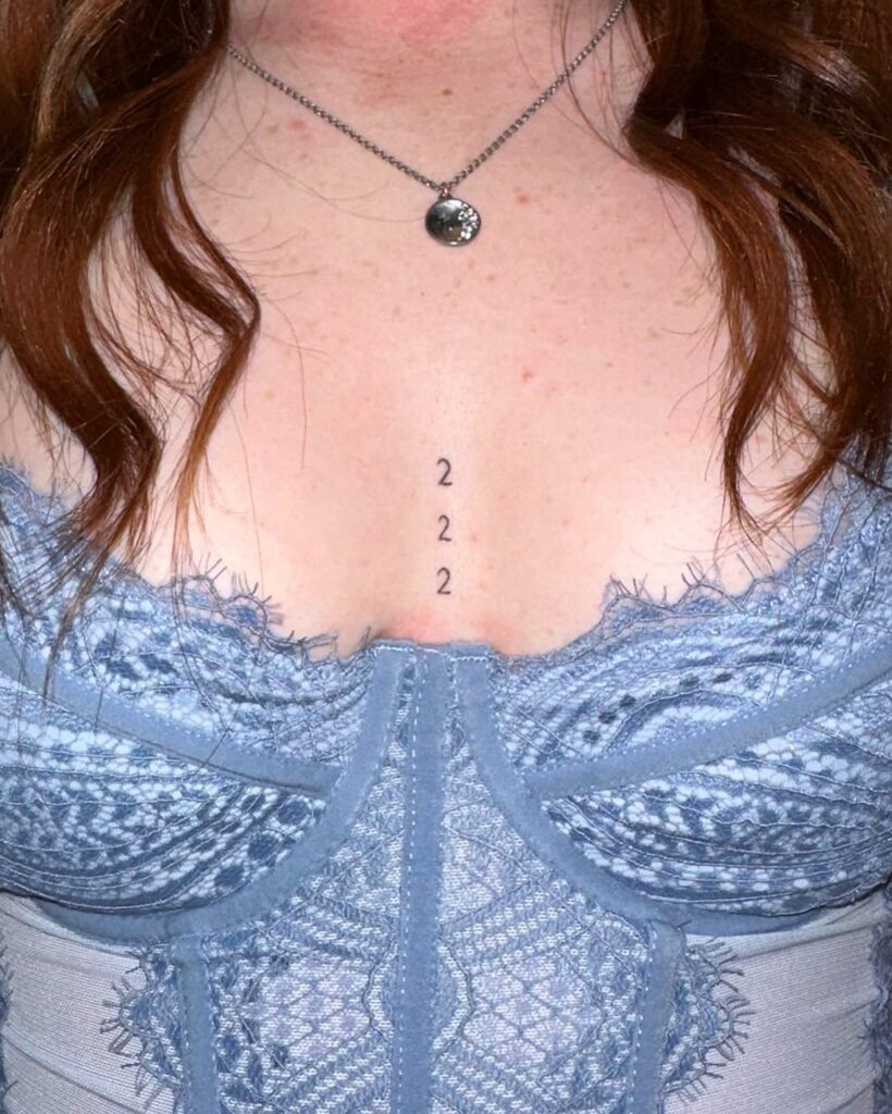 Fineline Chest Tattoo 222 Placed One Below One for Females: Subtle Chest Art, a Minimalist Design 