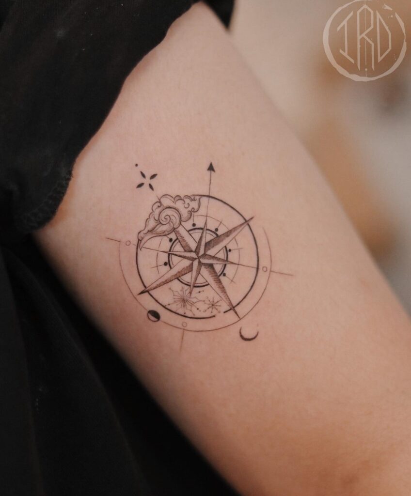 Fineline Compass Tattoo on the Arm for a Subtle Directional Mark: Mini Guide