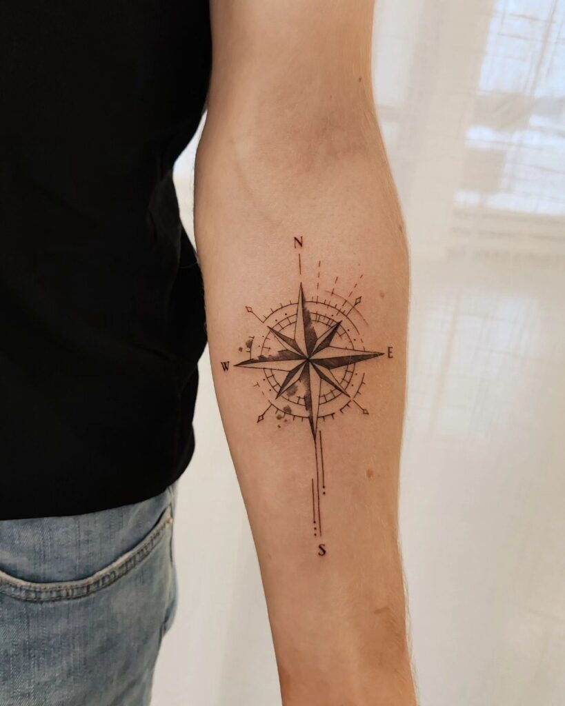 Fineline Compass Tattoo on the Forearm for Subtle Navigation: Delicate Guide