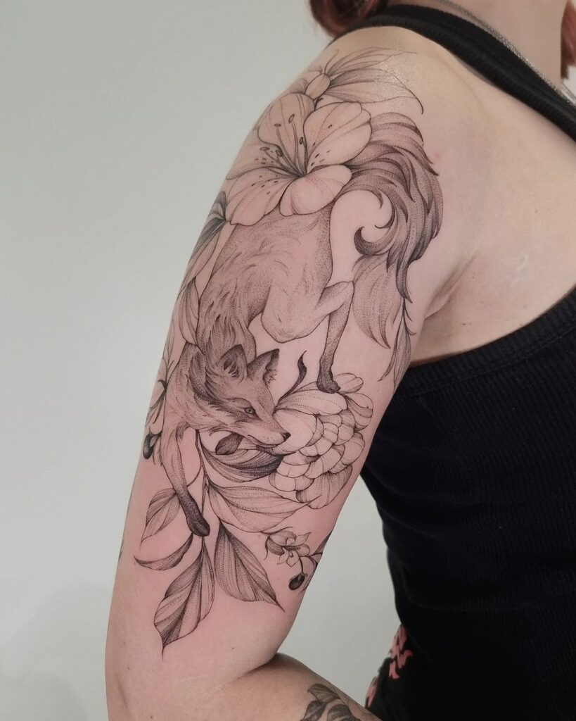 Fineline fox and poisonous flowers upper sleeve botanical delight in ink
