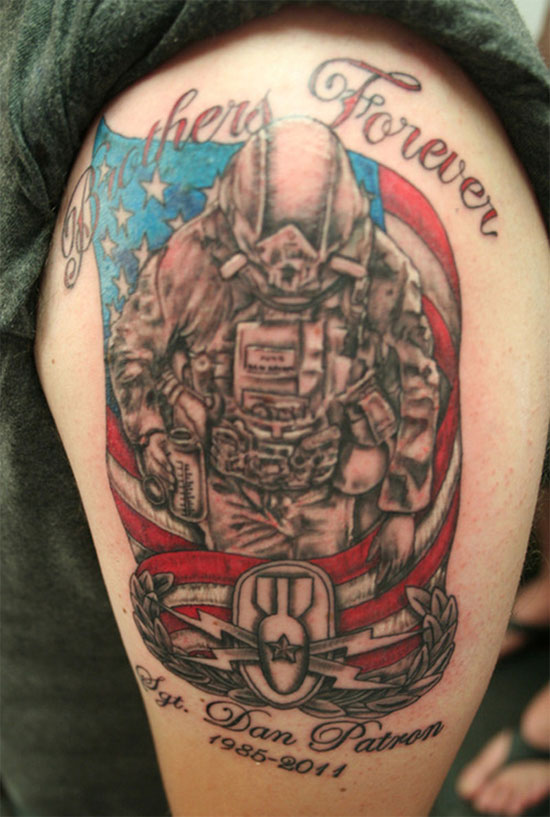 Flag rip tattoo for brother