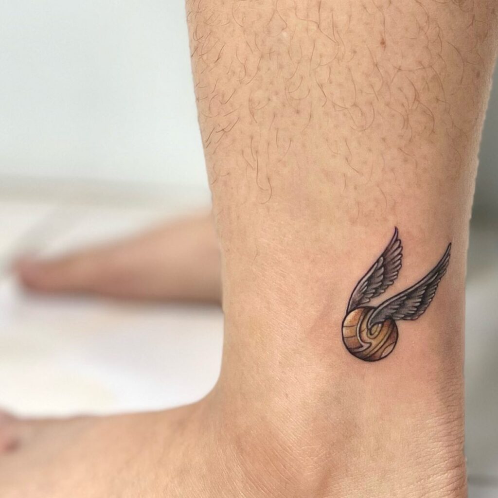 Flight of Fantasy Golden Snitch Ankle Tattoo