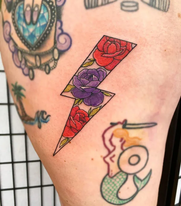 Floral Lightning bolt tattoo