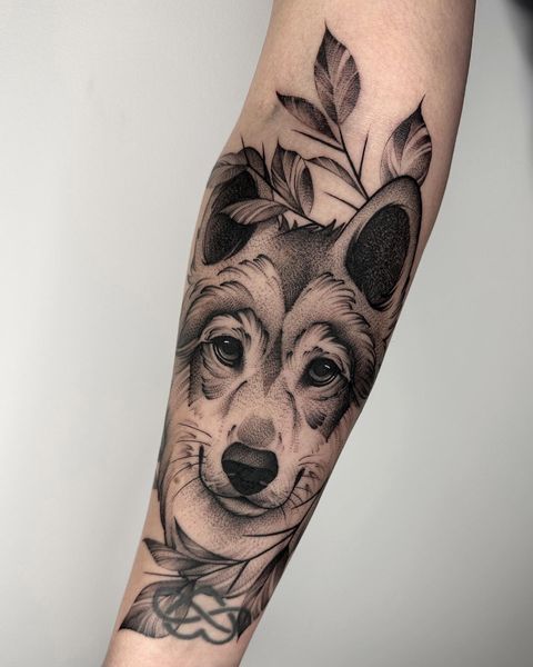 Floral Wolf Forearm Tattoo Design