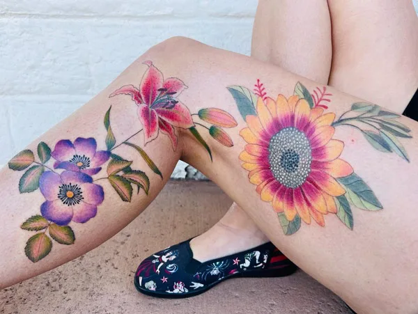 Flower Leg Sleeve Tattoo 1