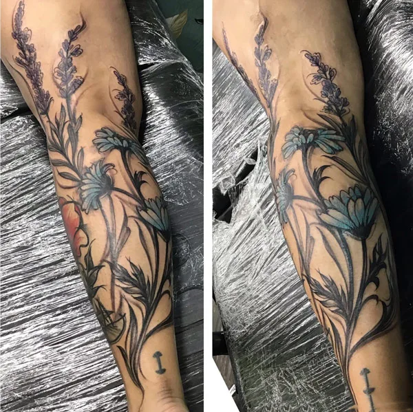 Flower Leg Sleeve Tattoo 2